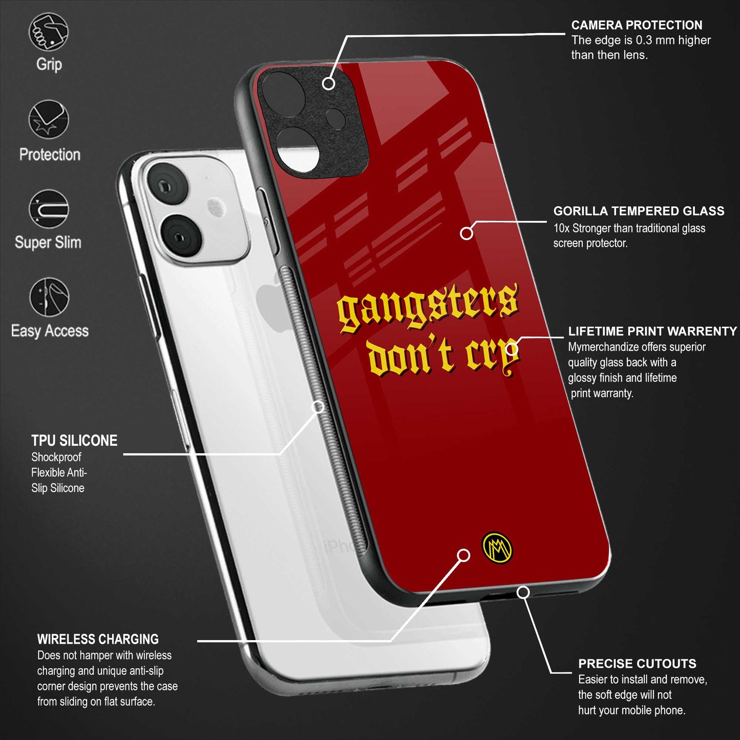 gangsters don't cry back phone cover | glass case for vivo v25-5g