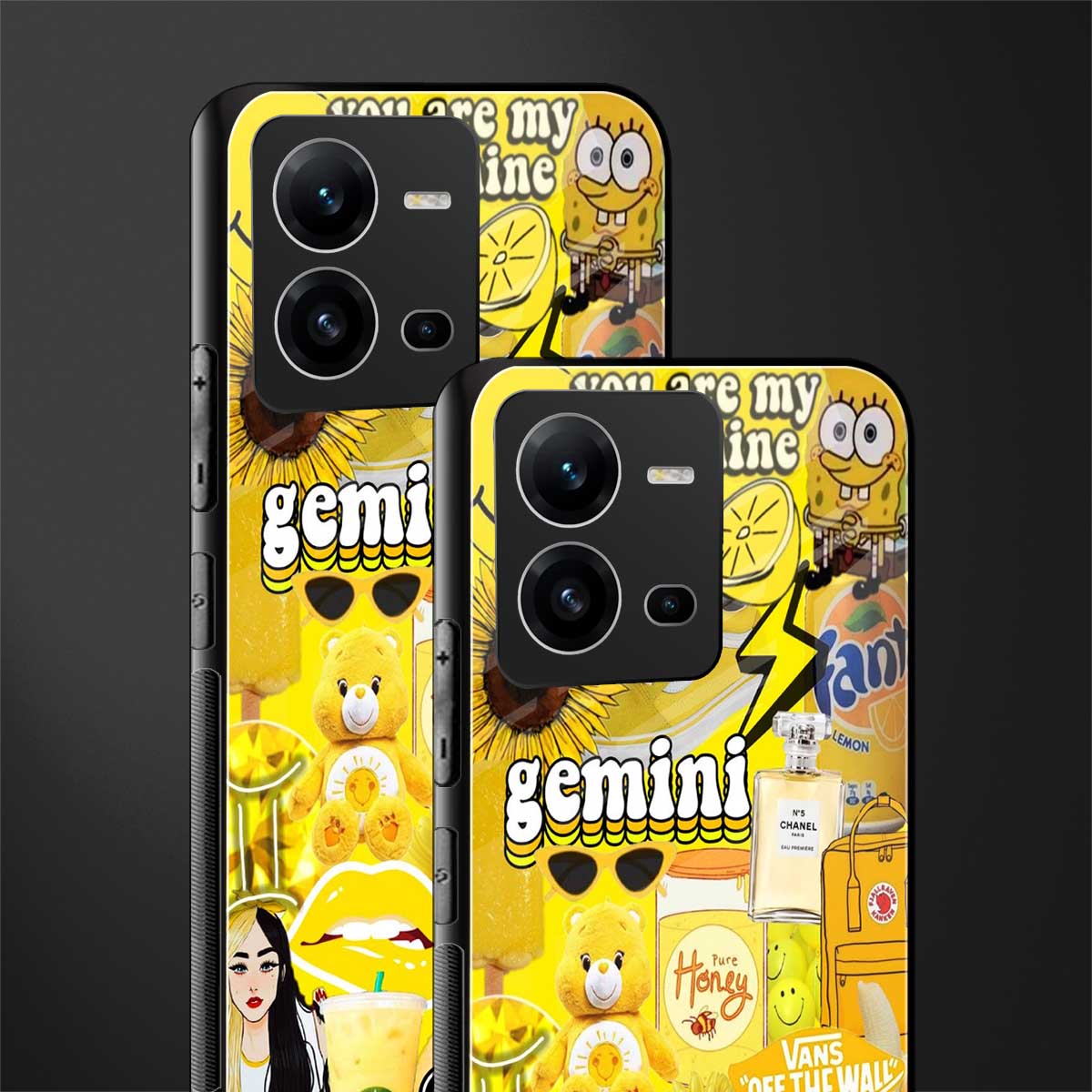 gemini aesthetic collage back phone cover | glass case for vivo v25-5g