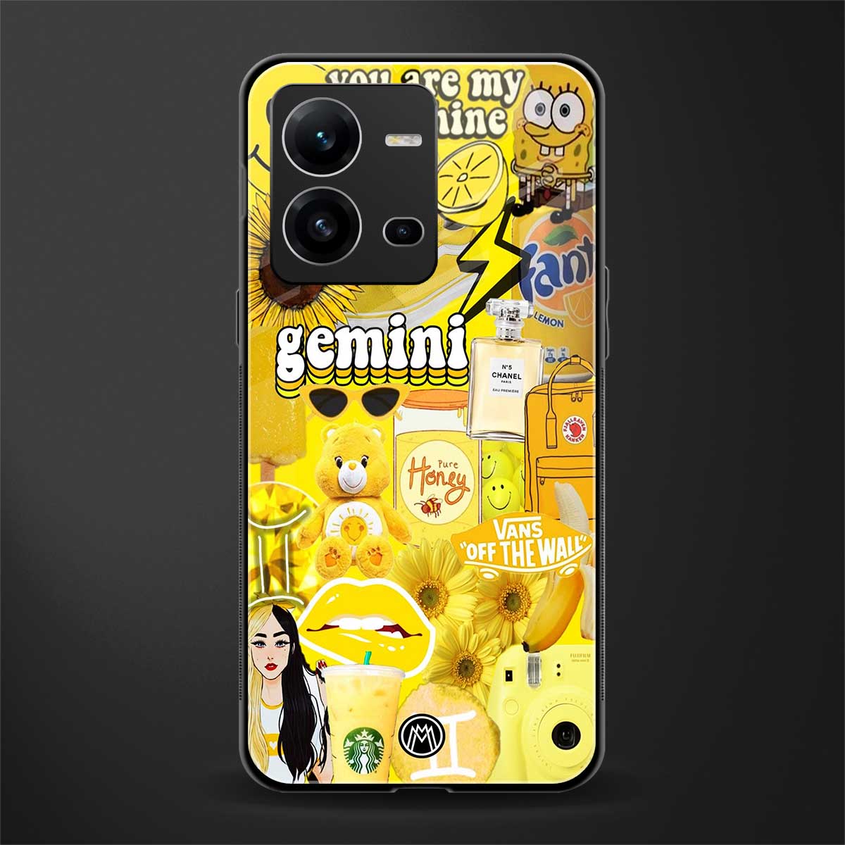 gemini aesthetic collage back phone cover | glass case for vivo v25-5g