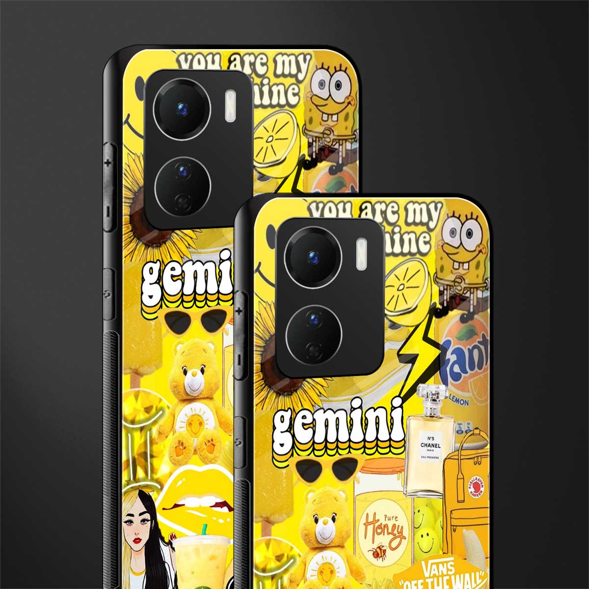 gemini aesthetic collage back phone cover | glass case for vivo y16