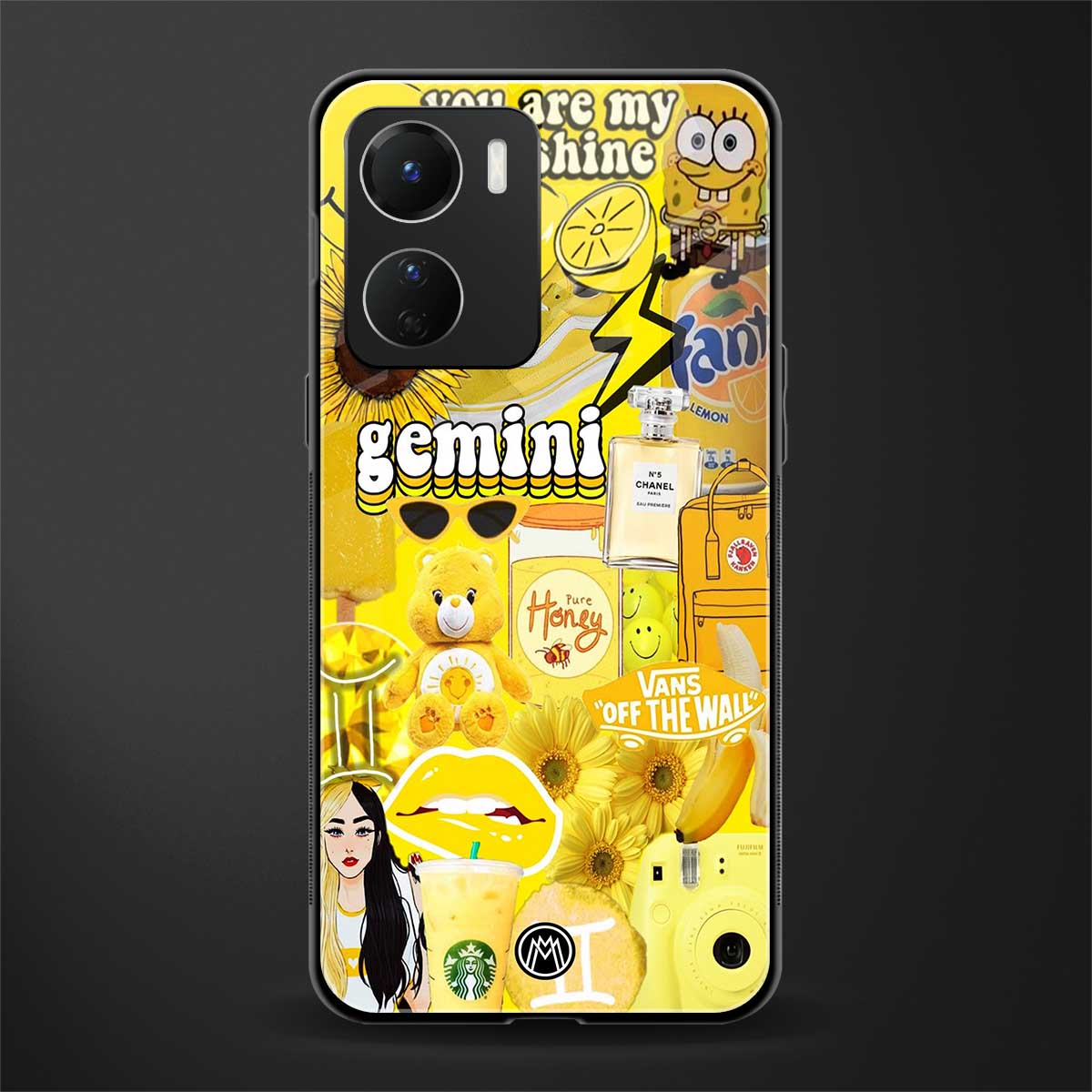 gemini aesthetic collage back phone cover | glass case for vivo y16
