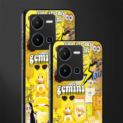 gemini aesthetic collage back phone cover | glass case for vivo y35 4g