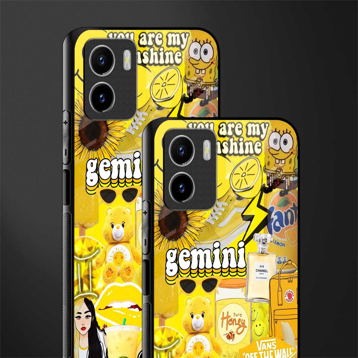 gemini aesthetic collage back phone cover | glass case for vivo y72