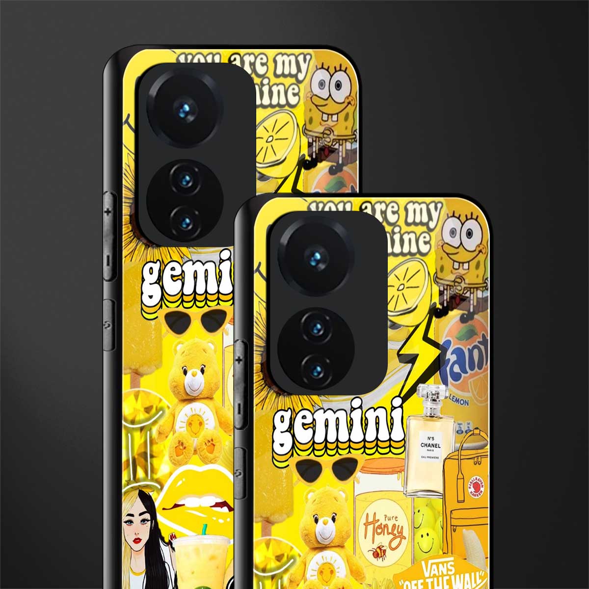 gemini aesthetic collage back phone cover | glass case for vivo t1 44w 4g