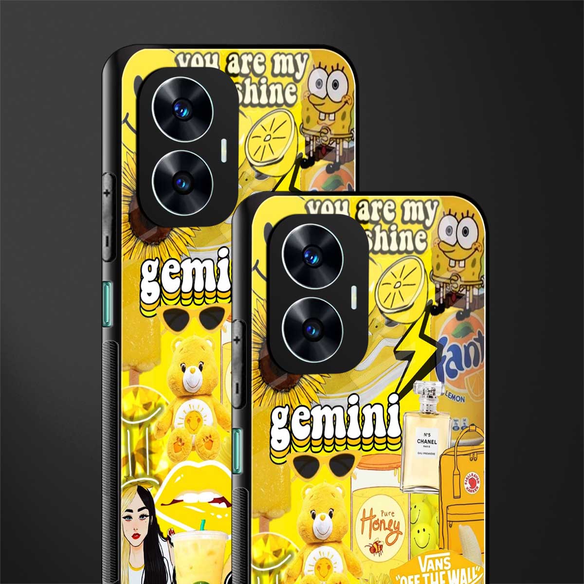 gemini aesthetic collage back phone cover | glass case for realme c55