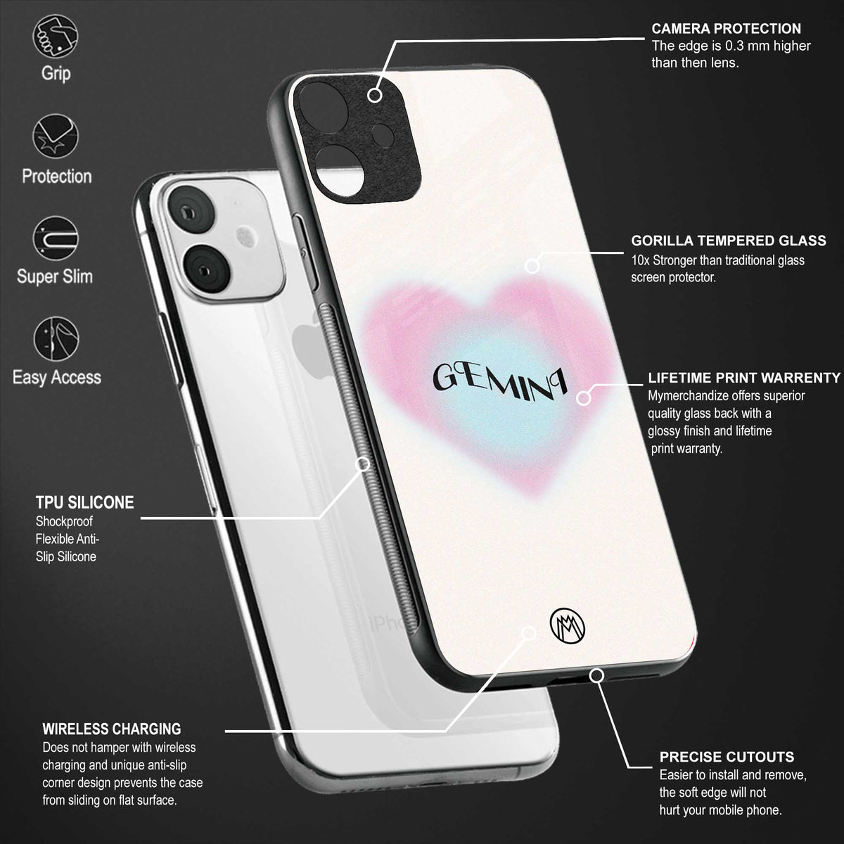 gemini minimalistic back phone cover | glass case for vivo t1 44w 4g