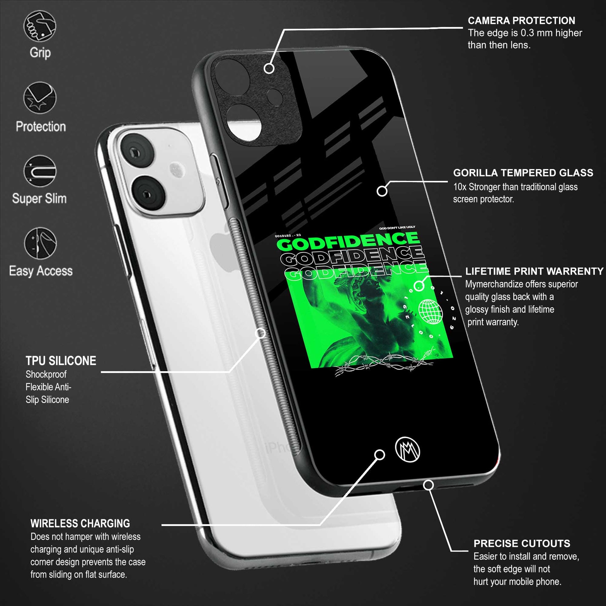 godfidence back phone cover | glass case for vivo v25-5g