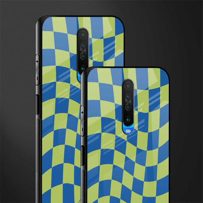 green blue trippy check pattern glass case for poco x2 image-2