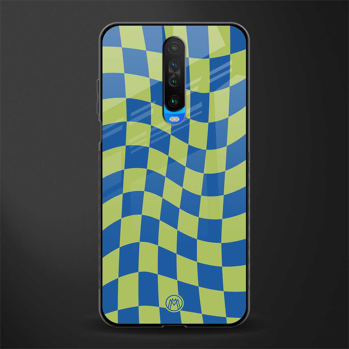 green blue trippy check pattern glass case for poco x2 image