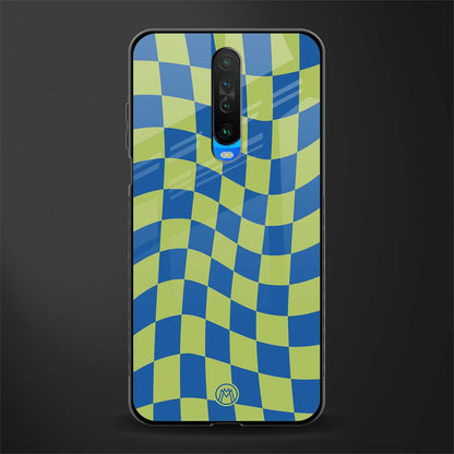 green blue trippy check pattern glass case for poco x2 image