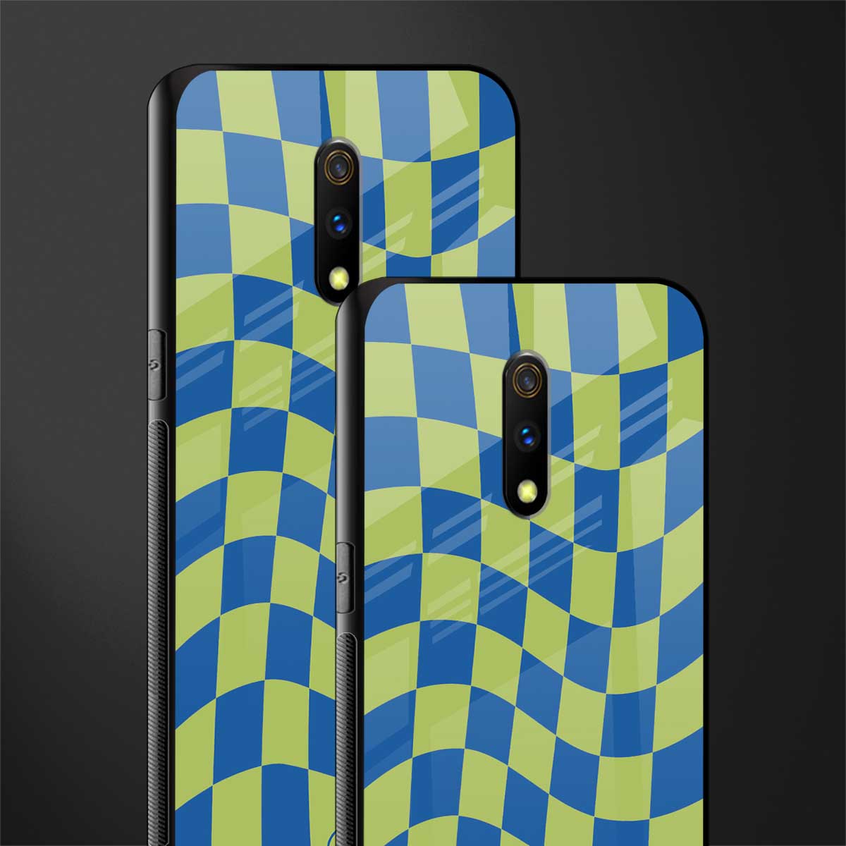 green blue trippy check pattern glass case for oppo k3 image-2