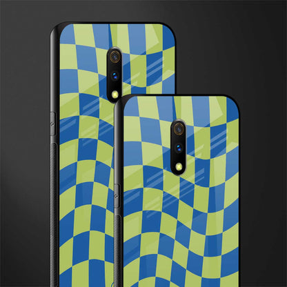 green blue trippy check pattern glass case for oppo k3 image-2