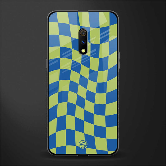 green blue trippy check pattern glass case for oppo k3 image