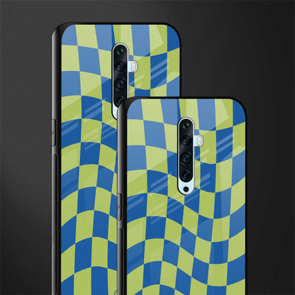 green blue trippy check pattern glass case for oppo reno 2z image-2