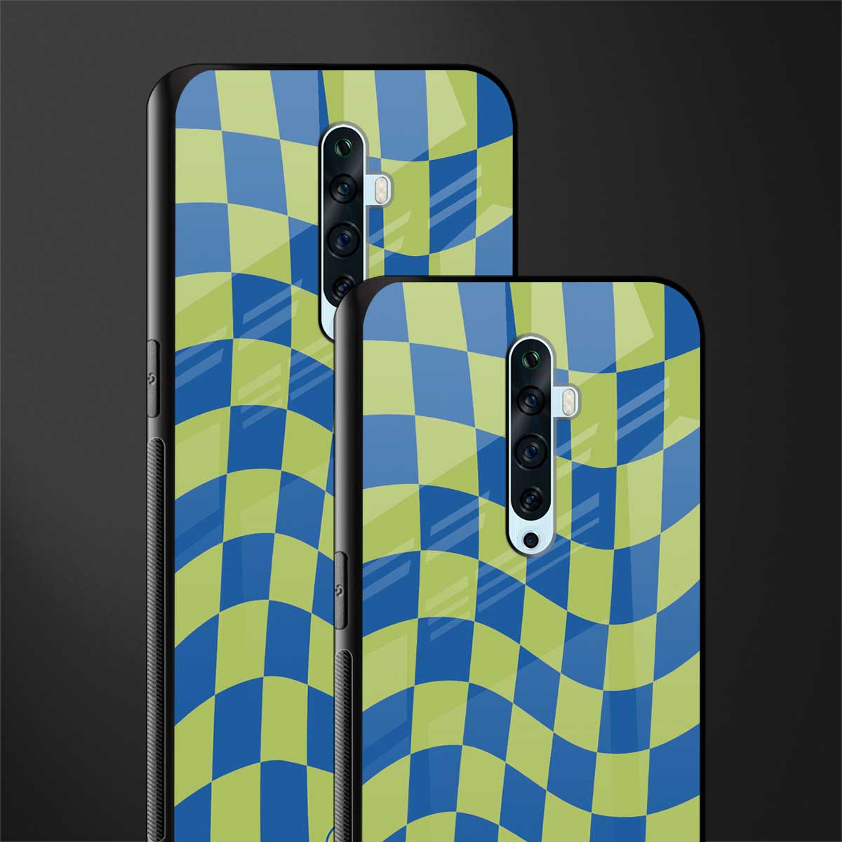 green blue trippy check pattern glass case for oppo reno 2f image-2