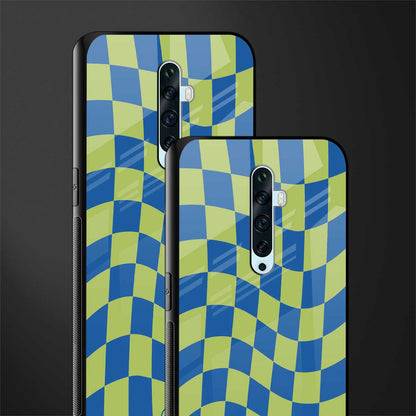 green blue trippy check pattern glass case for oppo reno 2f image-2