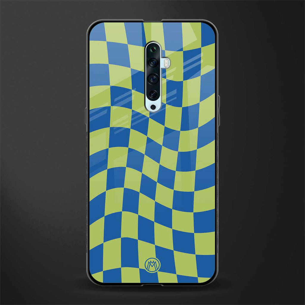 green blue trippy check pattern glass case for oppo reno 2f image