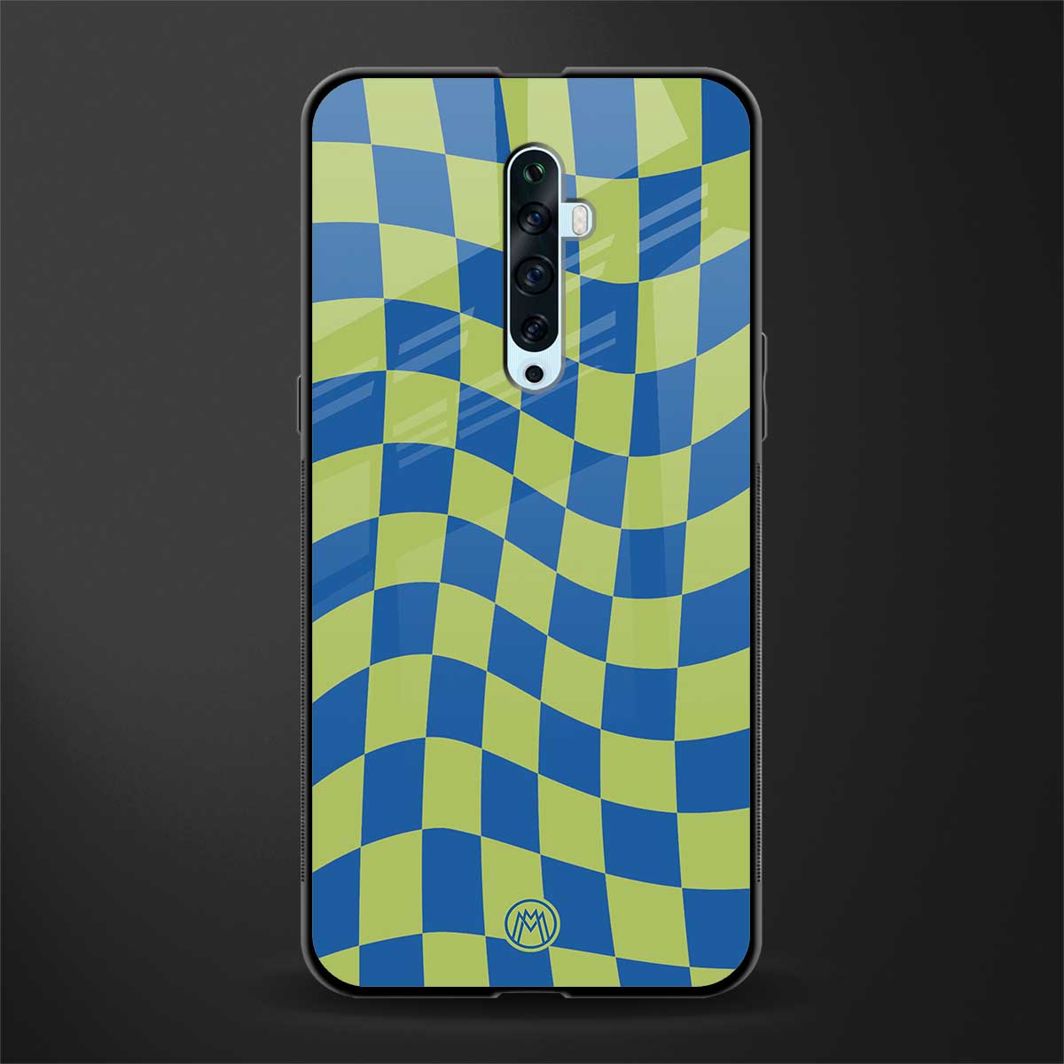 green blue trippy check pattern glass case for oppo reno 2f image