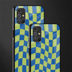 green blue trippy check pattern glass case for samsung galaxy m51 image-2