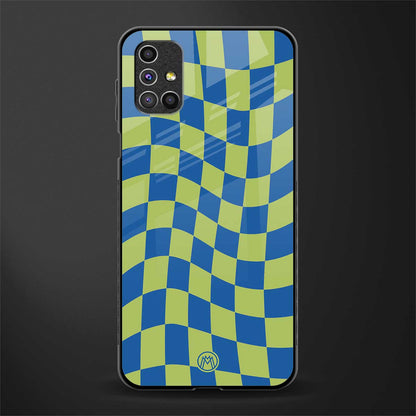 green blue trippy check pattern glass case for samsung galaxy m31s image
