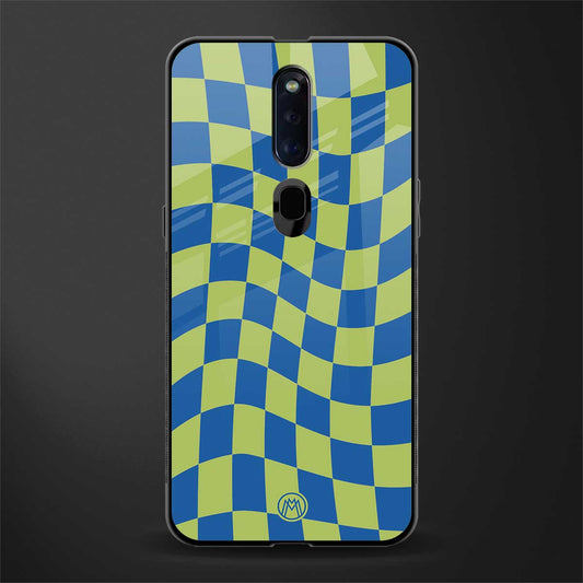 green blue trippy check pattern glass case for oppo f11 pro image