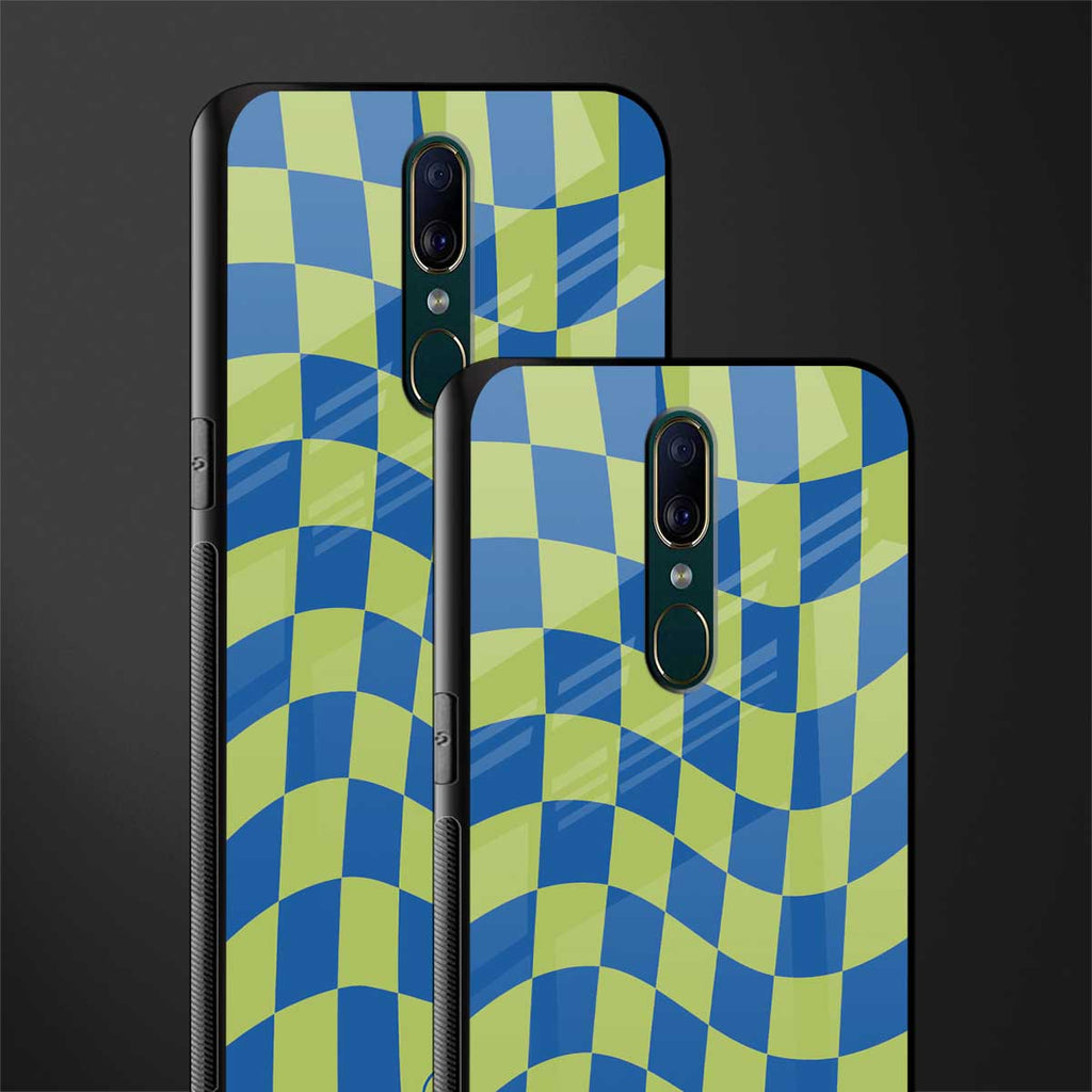green blue trippy check pattern glass case for oppo f11 image-2