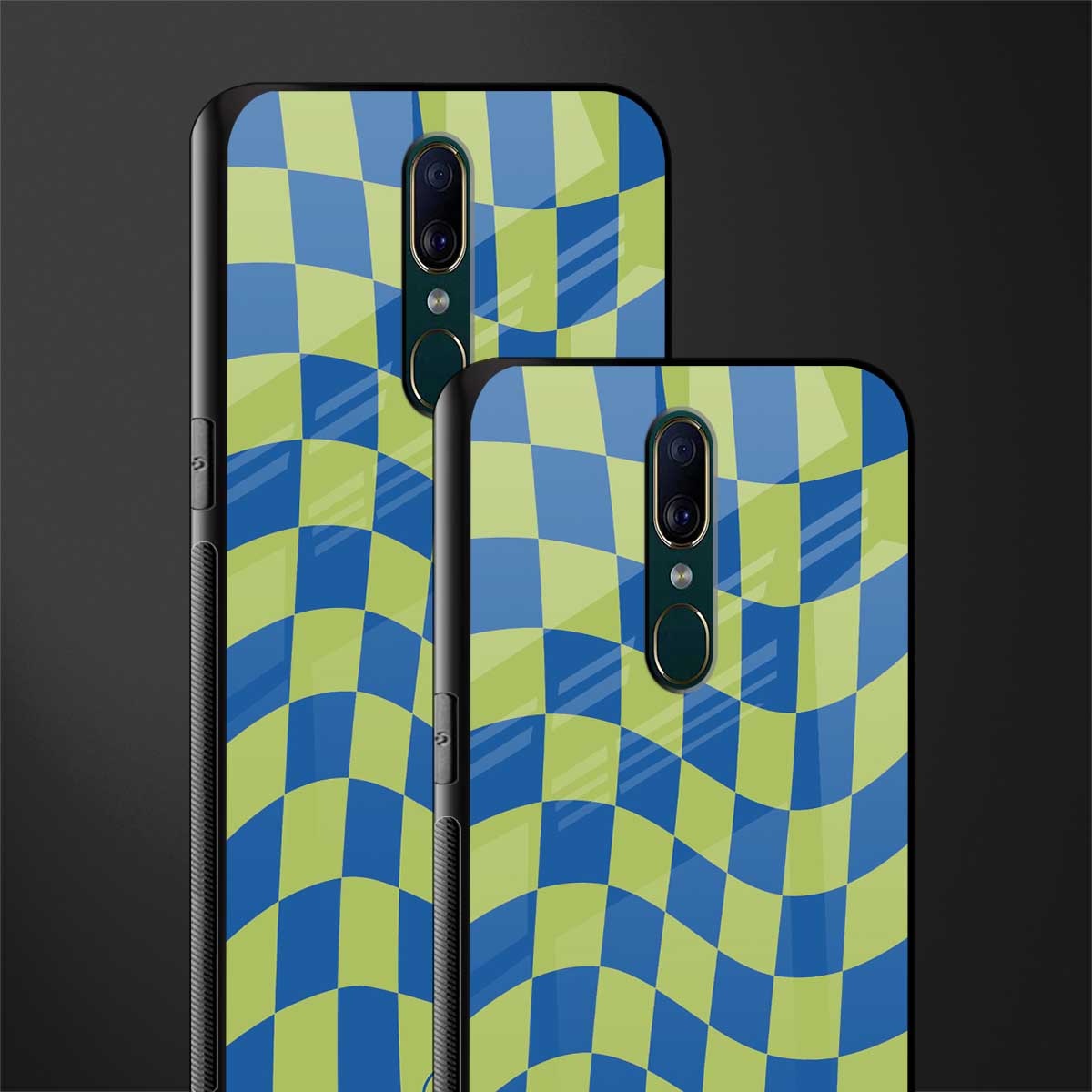 green blue trippy check pattern glass case for oppo f11 image-2