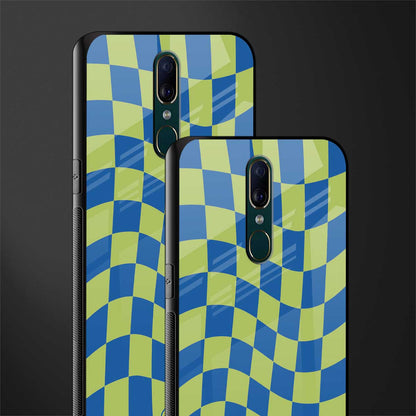 green blue trippy check pattern glass case for oppo f11 image-2