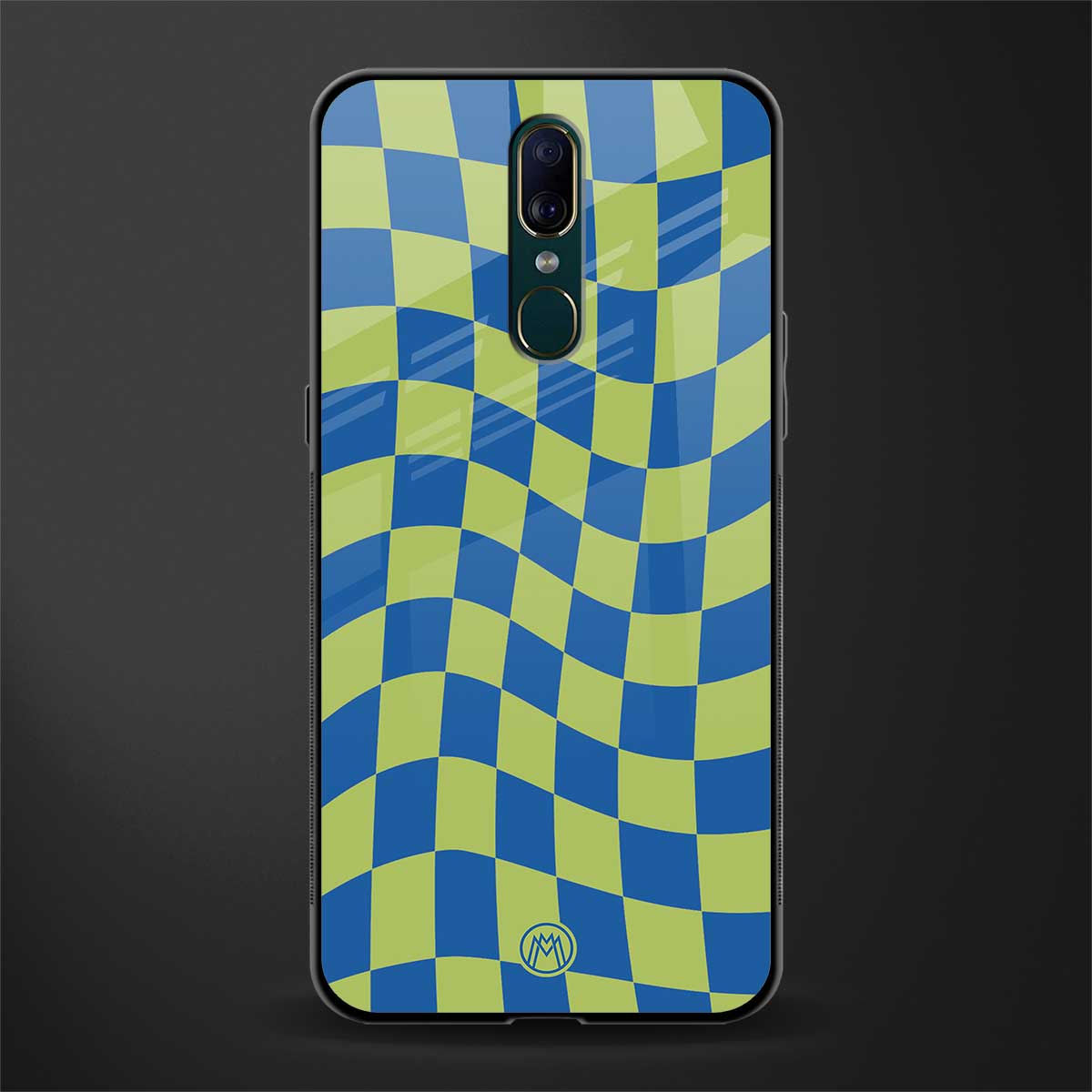 green blue trippy check pattern glass case for oppo a9 image