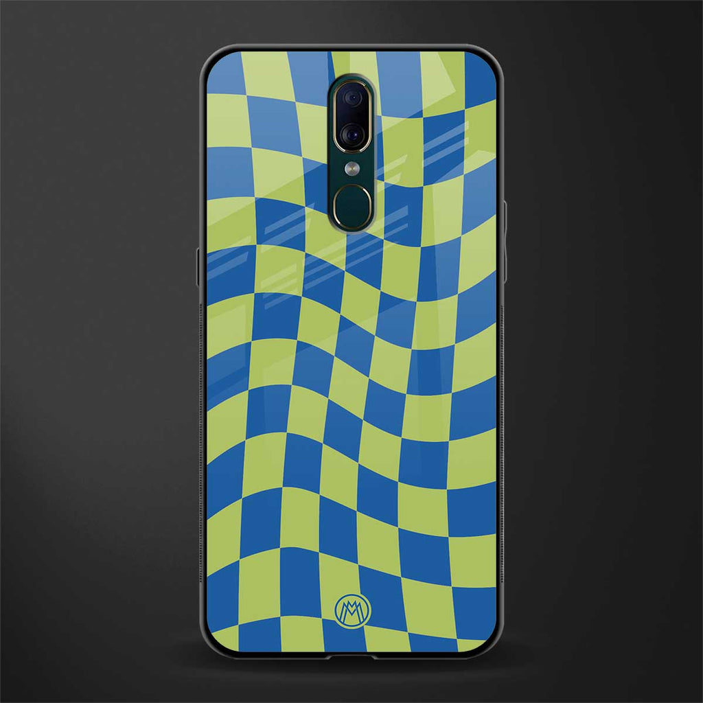 green blue trippy check pattern glass case for oppo f11 image