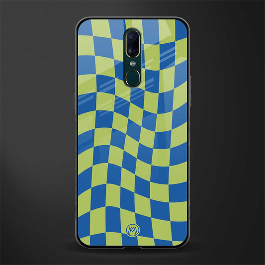 green blue trippy check pattern glass case for oppo f11 image