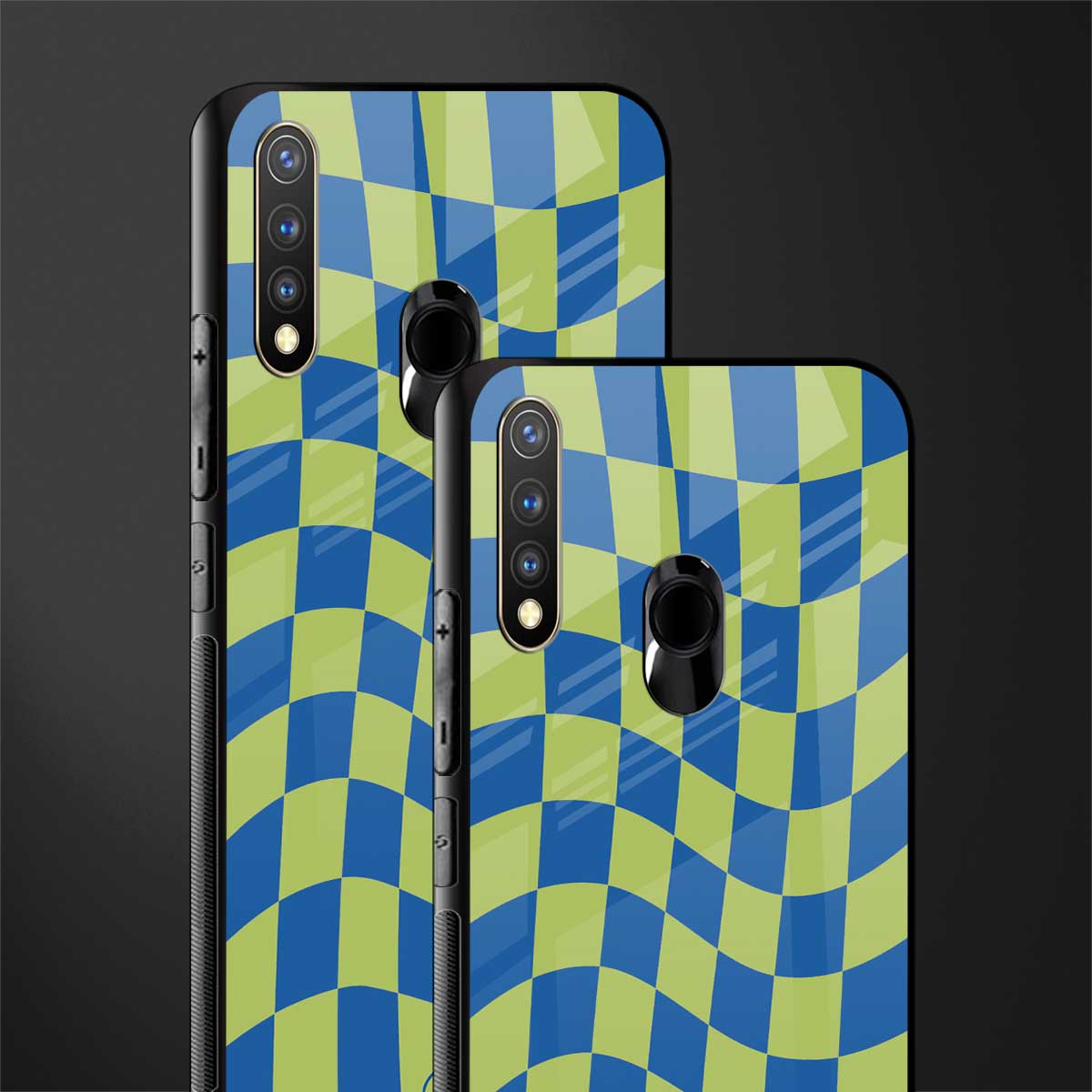 green blue trippy check pattern glass case for vivo u20 image-2