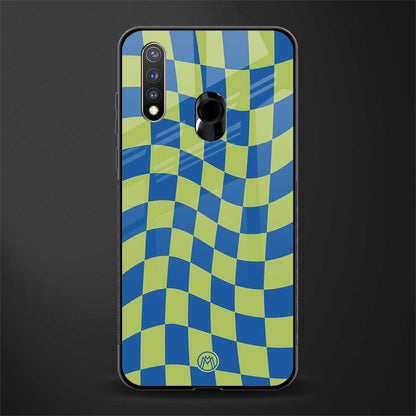 green blue trippy check pattern glass case for vivo y19 image
