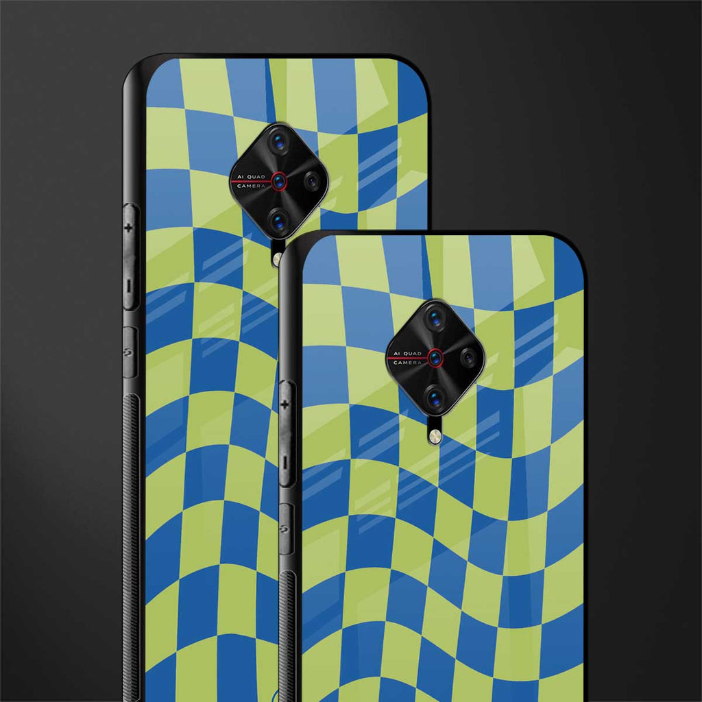 green blue trippy check pattern glass case for vivo s1 pro image-2