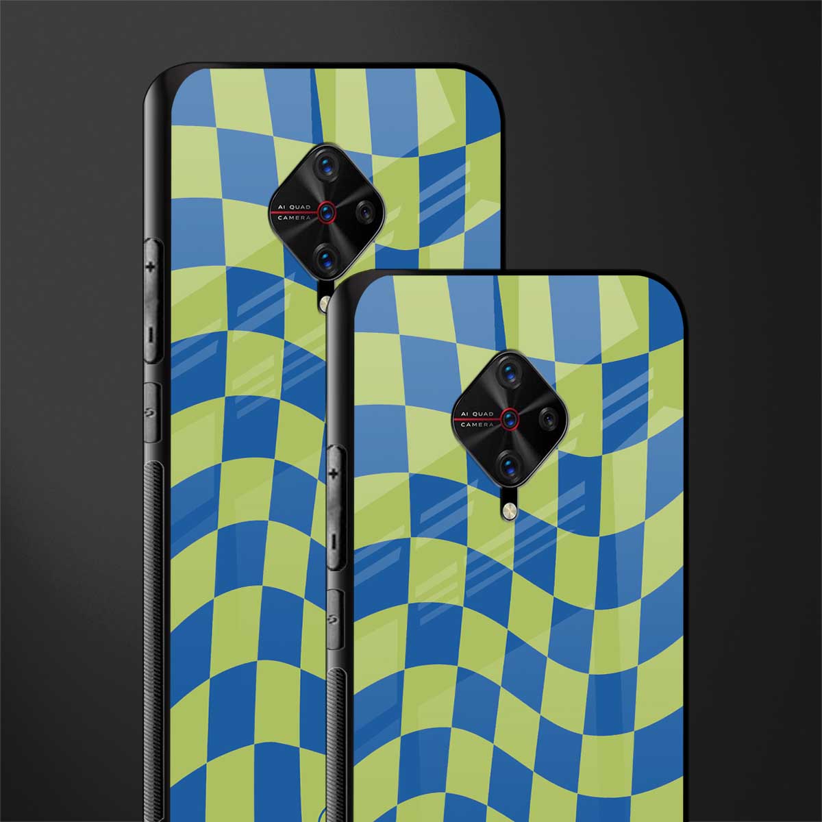 green blue trippy check pattern glass case for vivo s1 pro image-2