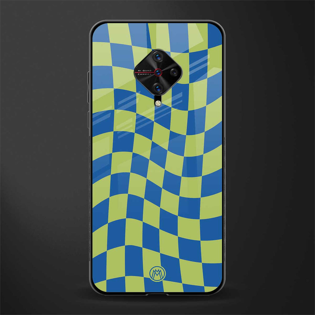 green blue trippy check pattern glass case for vivo s1 pro image