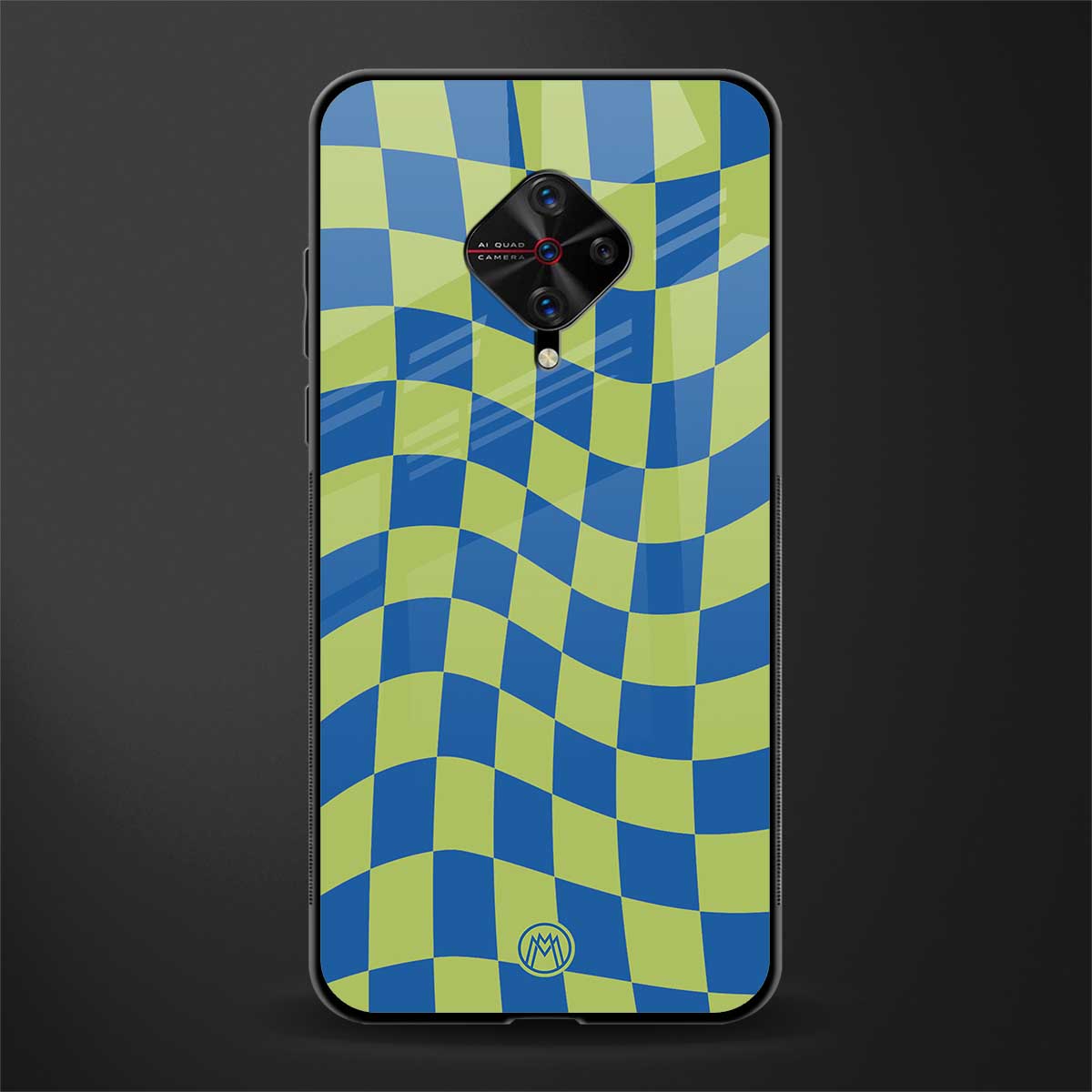 green blue trippy check pattern glass case for vivo s1 pro image