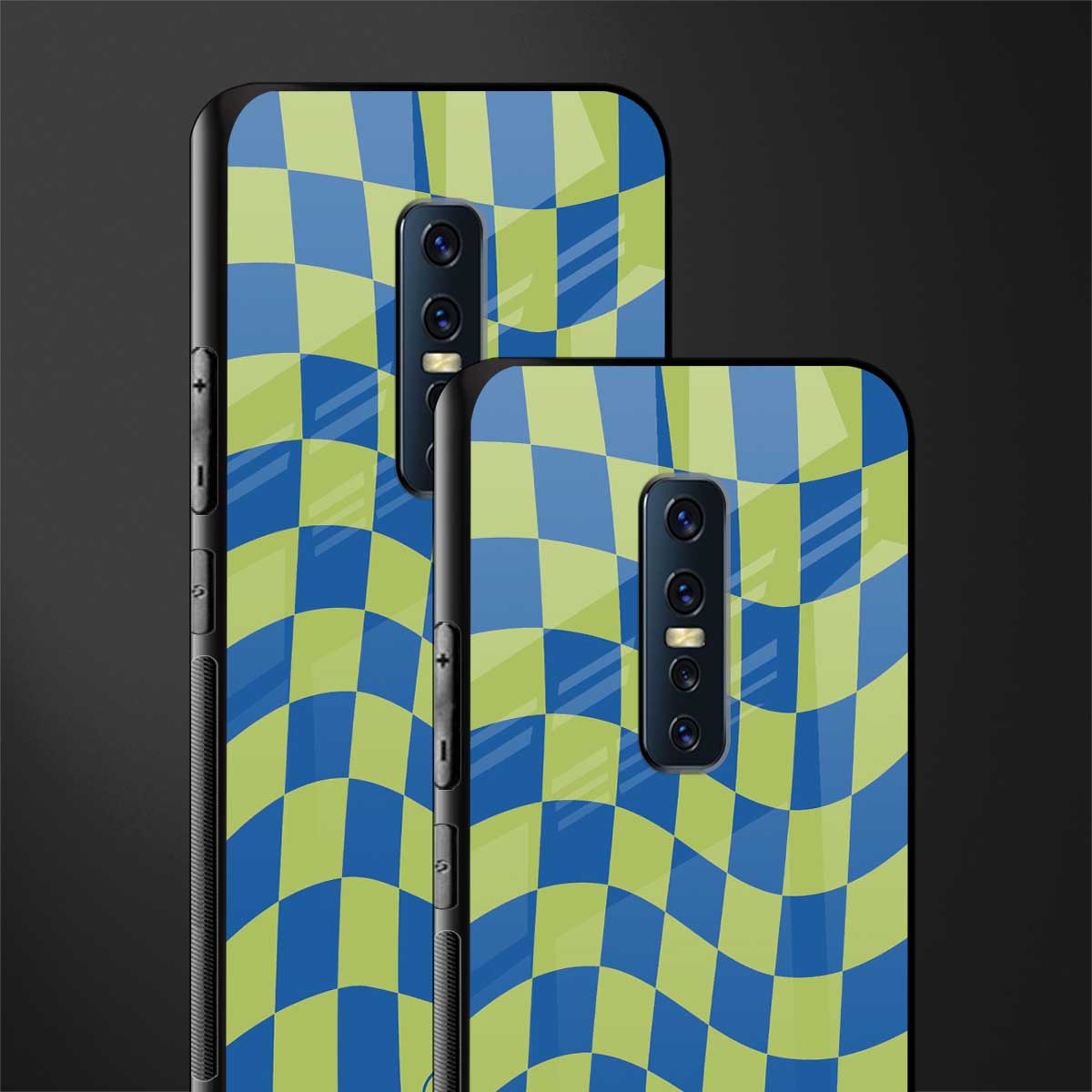 green blue trippy check pattern glass case for vivo v17 pro image-2