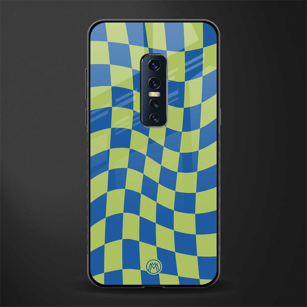green blue trippy check pattern glass case for vivo v17 pro image