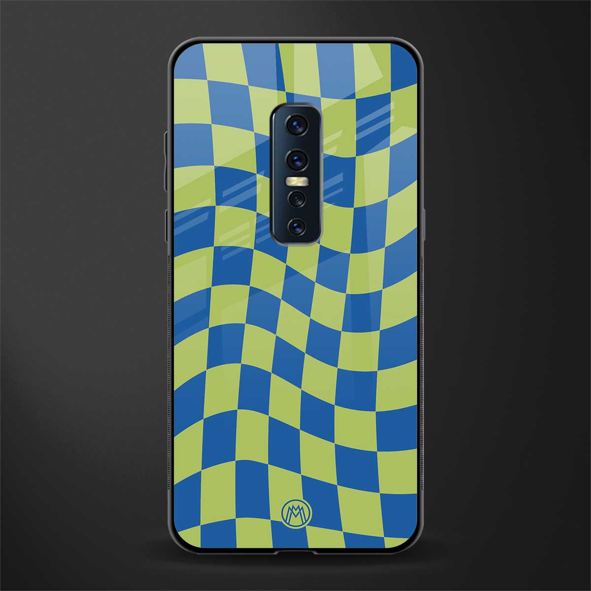 green blue trippy check pattern glass case for vivo v17 pro image