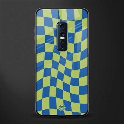 green blue trippy check pattern glass case for vivo v17 pro image