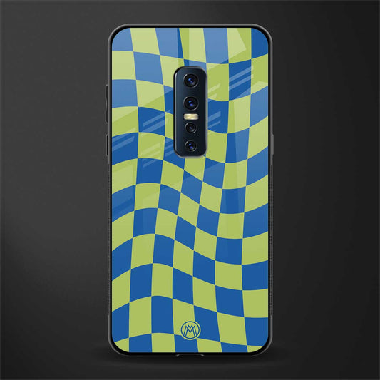 green blue trippy check pattern glass case for vivo v17 pro image