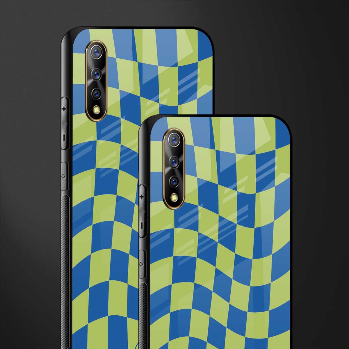 green blue trippy check pattern glass case for vivo s1 image-2
