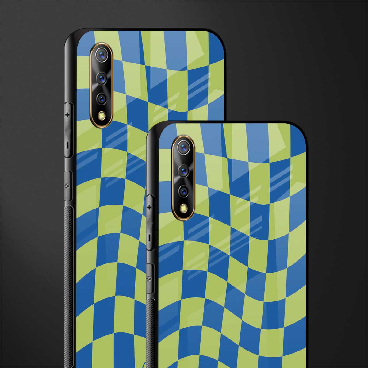 green blue trippy check pattern glass case for vivo z1x image-2