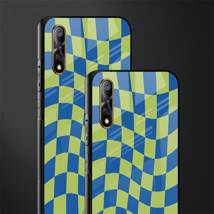 green blue trippy check pattern glass case for vivo z1x image-2