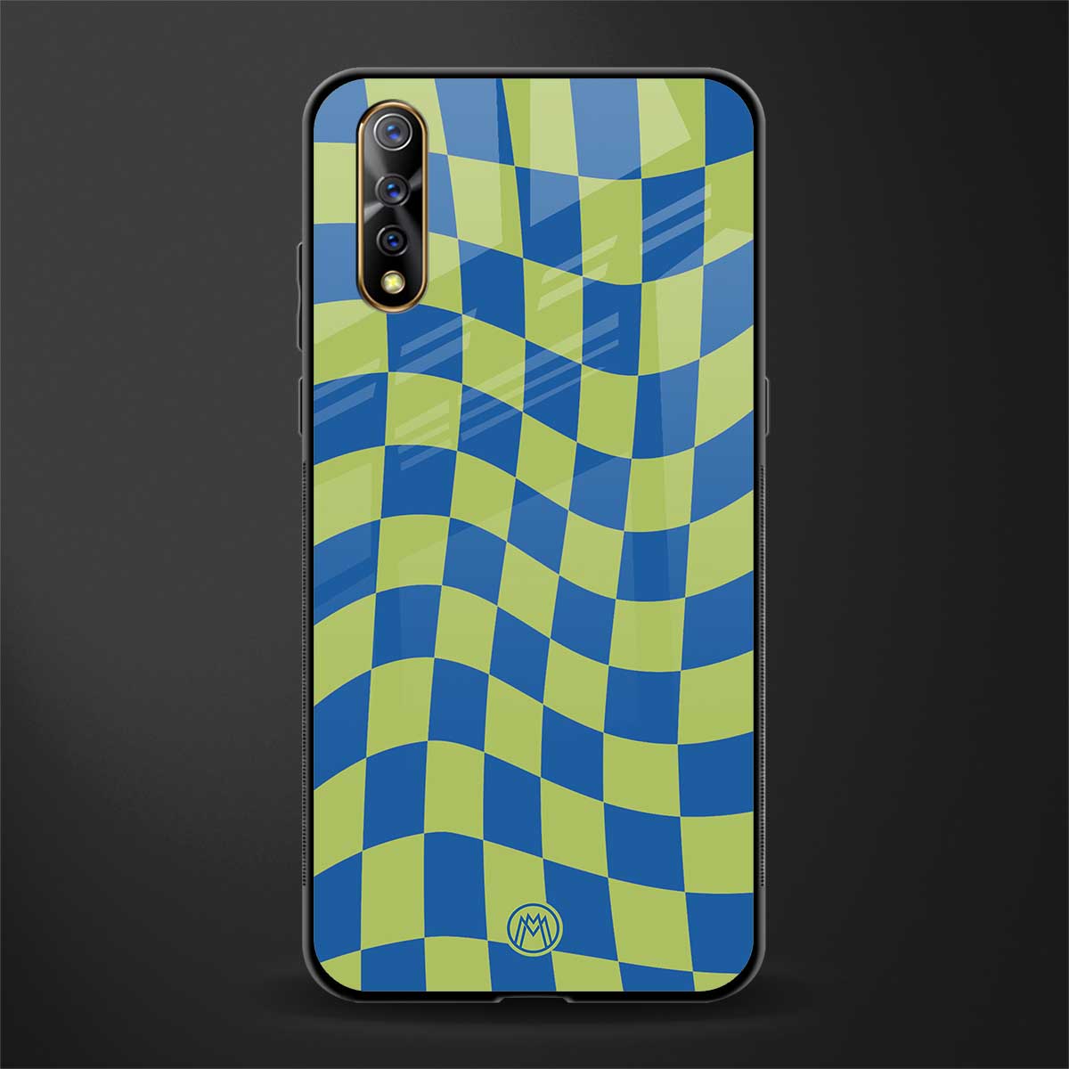 green blue trippy check pattern glass case for vivo s1 image