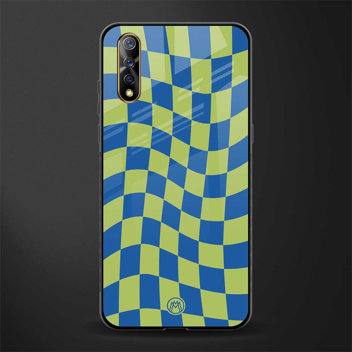 green blue trippy check pattern glass case for vivo z1x image