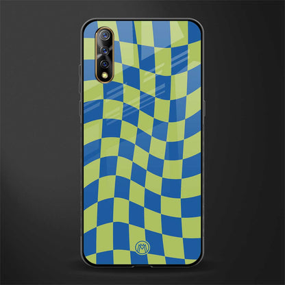 green blue trippy check pattern glass case for vivo z1x image