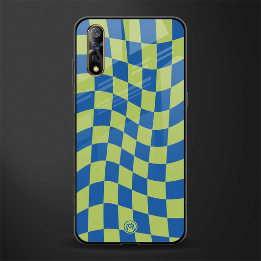 green blue trippy check pattern glass case for vivo z1x image