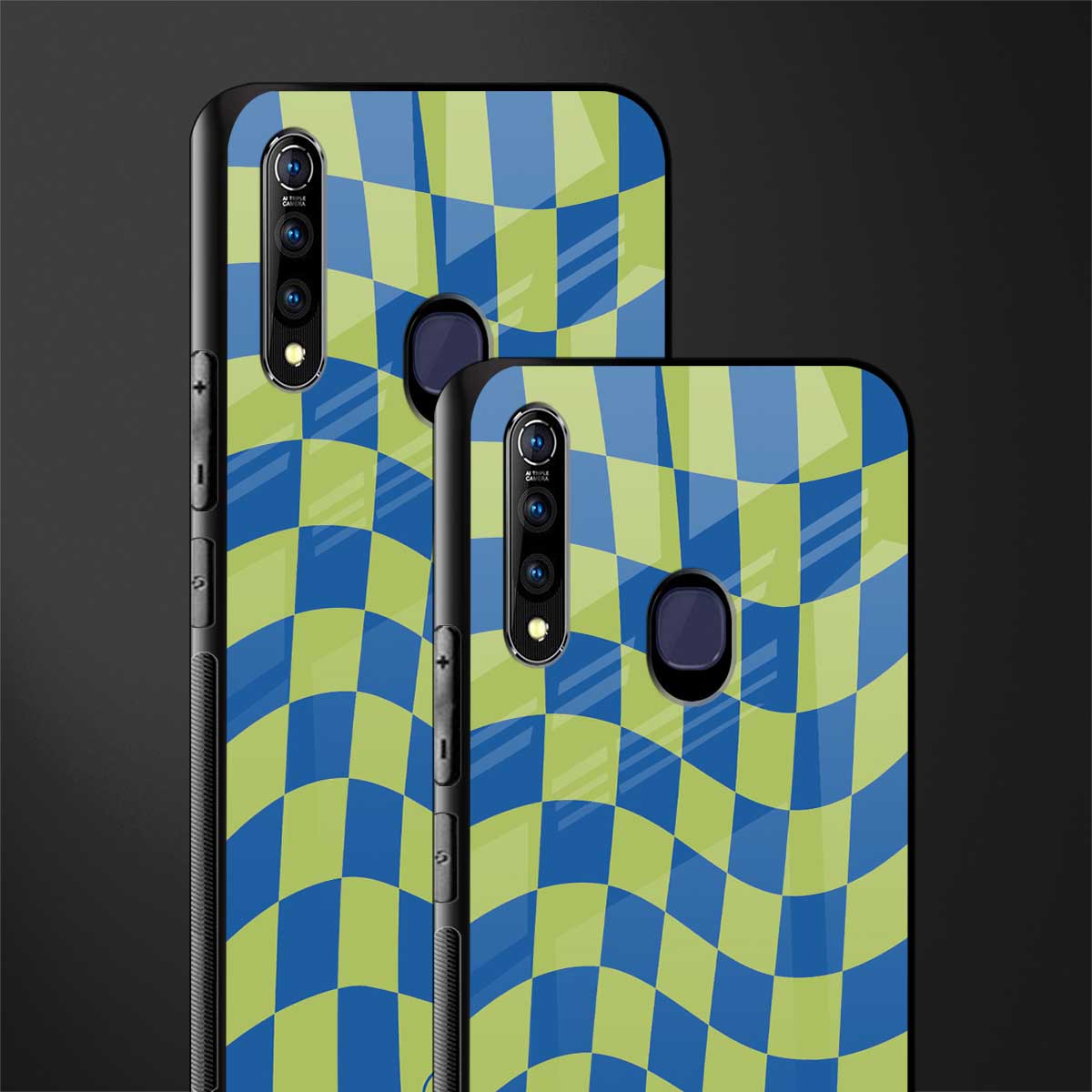 green blue trippy check pattern glass case for vivo z1 pro image-2